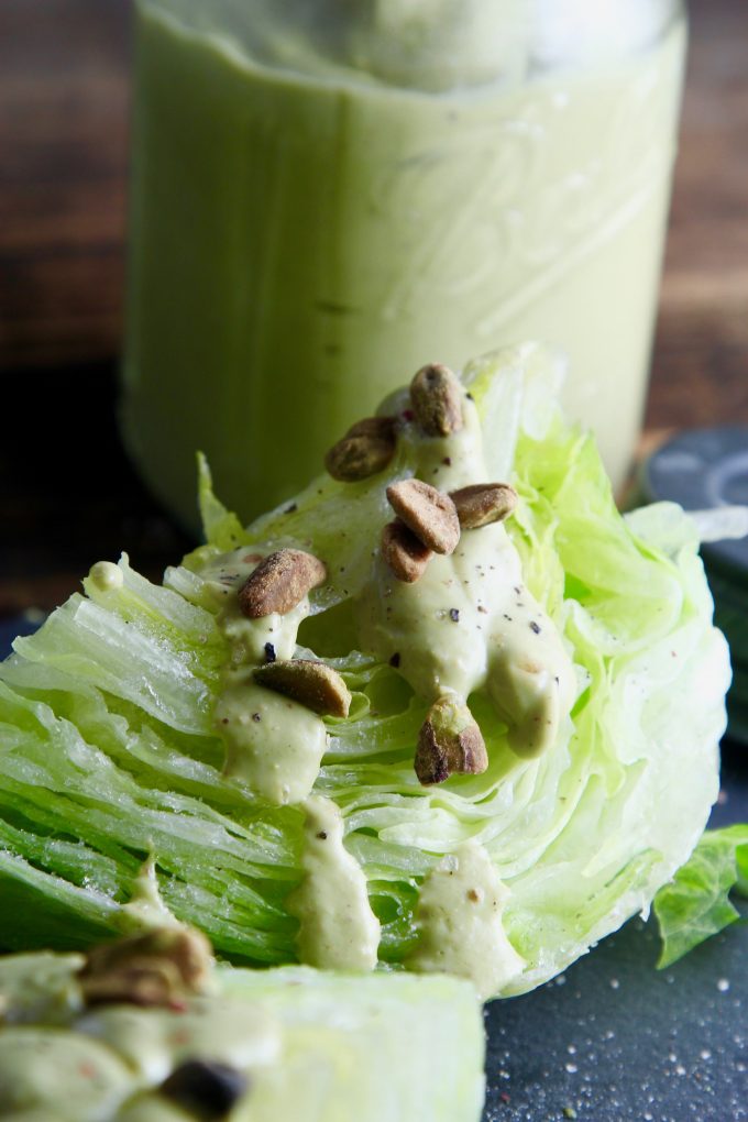 Frozen Iceberg Wedge Salad with PistachioAvocado Dressing