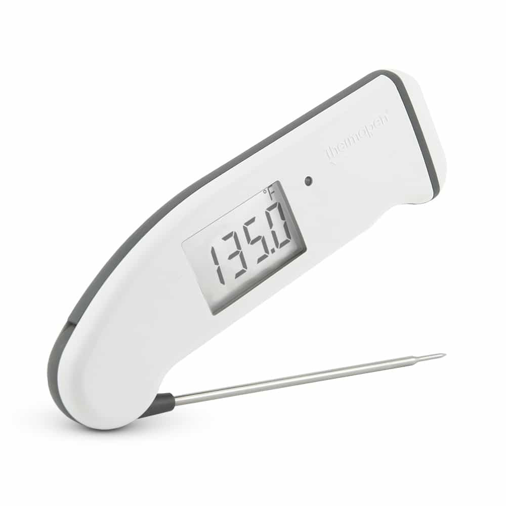 A white ThermoWorks Thermapen cooking thermometer.