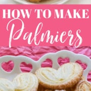 Palmiers cookies in a white heart shaped dish.