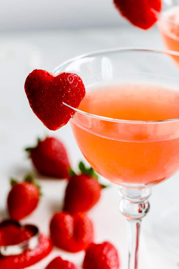 Close up view of strawberry cocktail.