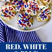 A graphic with patriotic July 4th icing stripes and star sprinkles.