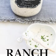 A graphic for Ranch Dressing recipe made in a glass Mason jar.