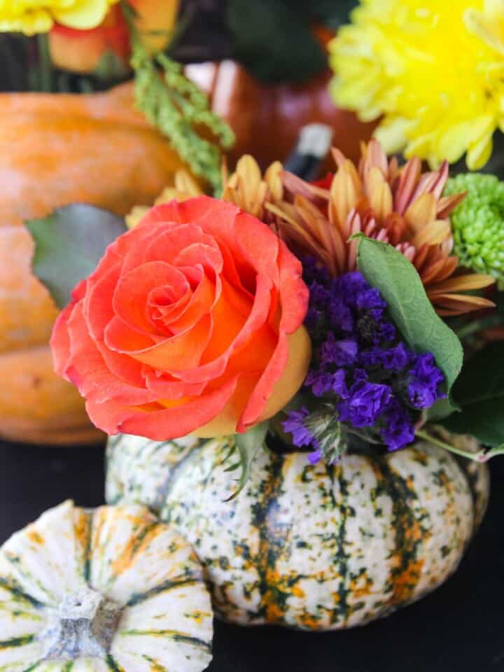 Thanksgiving Centerpieces ~ Flowers In Pumpkin Vases! | Delicious Table