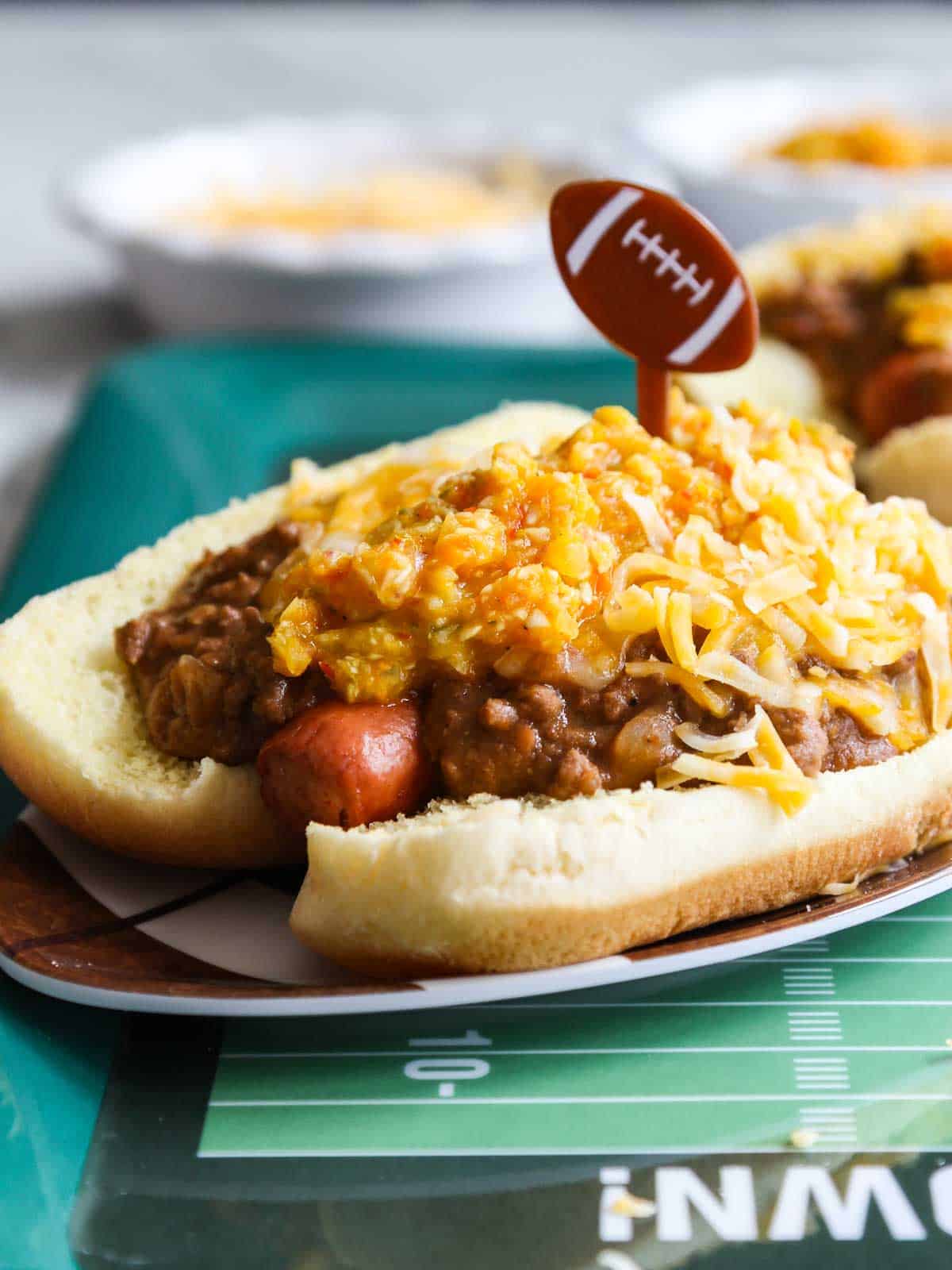 Cheesy Hot Dogs with Pickle-Pepper Relish Recipe