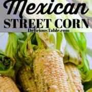 An ad for authentic elotes Mexican street corn just off the grill with toppings.