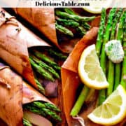 Grilled salmon on cedar with asparagus and fish herb butter.