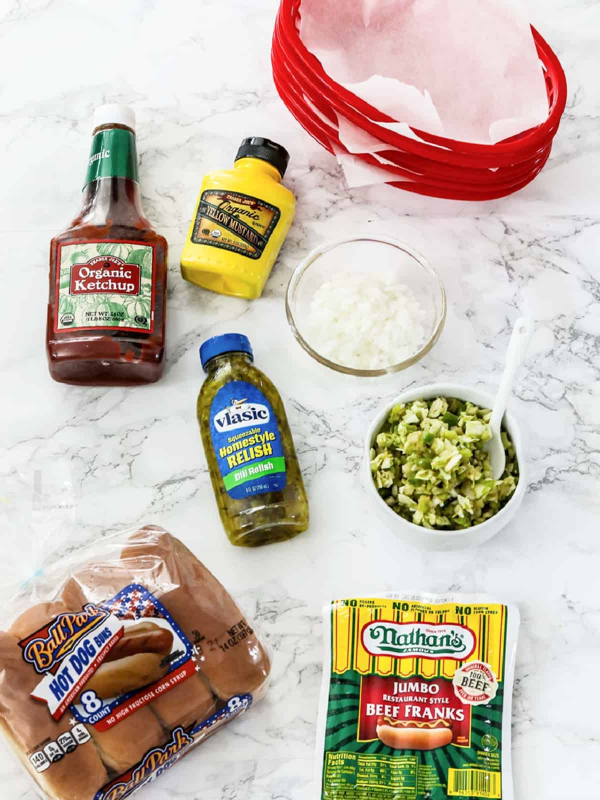 Ingredients to make spiral hot dogs on the grill.