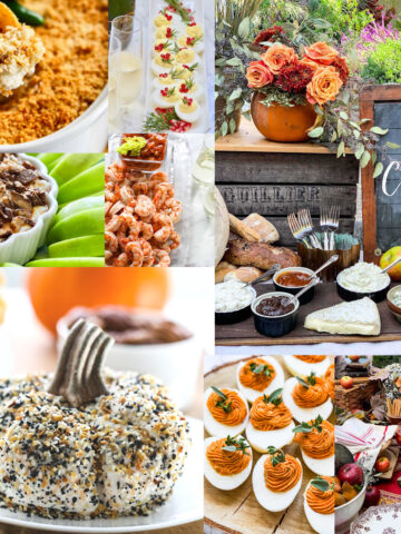 A collection of Thanksgiving appetizers with recipe ideas, and party decorating tips for a Fall party.