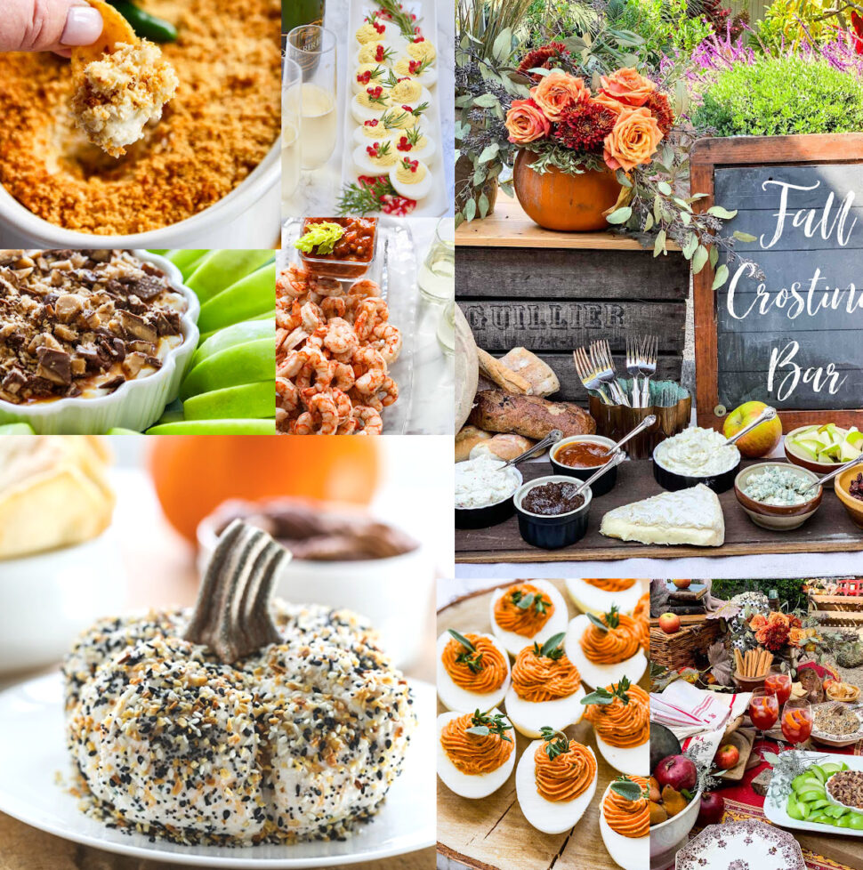 A collection of Thanksgiving appetizers with recipe ideas, and party decorating tips for a Fall party.
