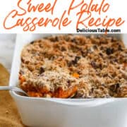 A recipe advertisement for a sweet potato casserole recipe.