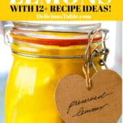 A graphic for Preserved Lemons with a large quart jar filled with them.