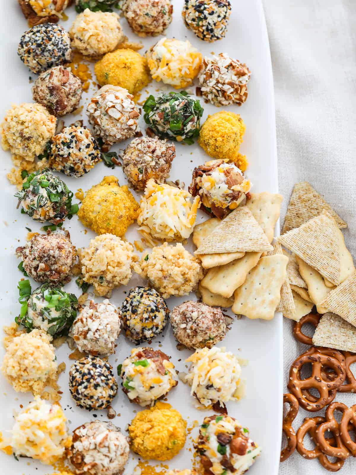 horderves ideas, eight cheese balls, with different toppings